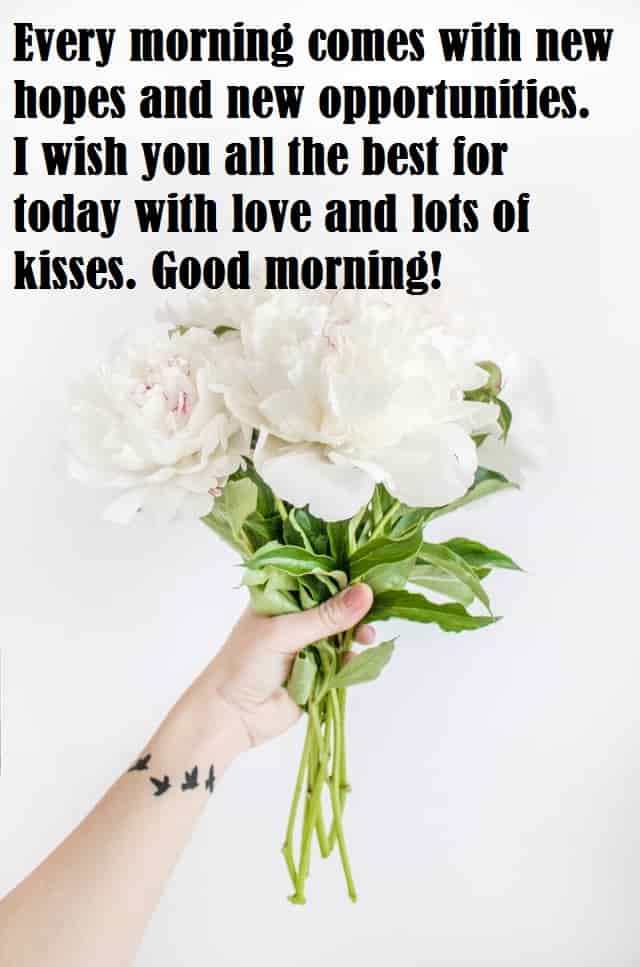 beautiful white flower holds on hand with new love mornng messages