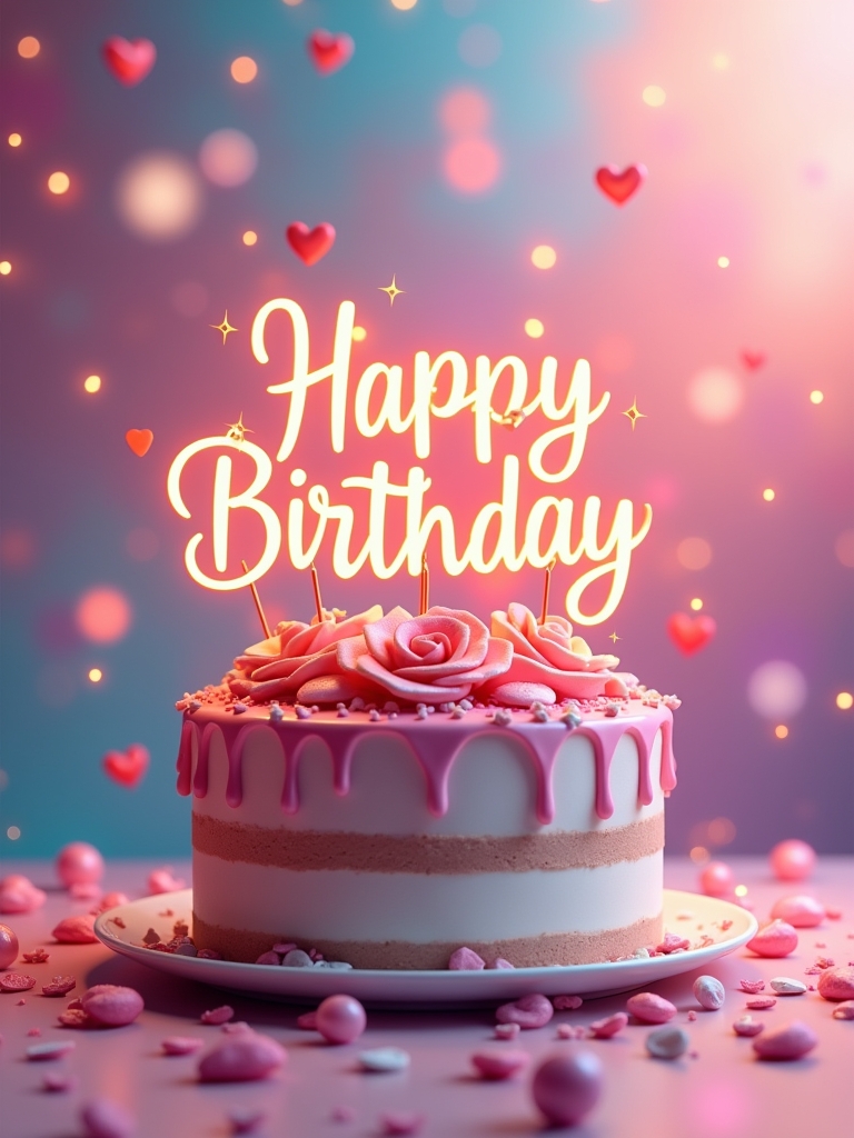 Loving birthday wish with glowing candles